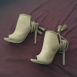 Taupe faux suede gladiator style sandals